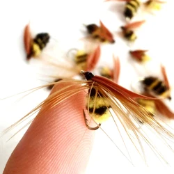 5pcs Hand-Tied Bionic Bee Flies Fishing Baits With Feather For Trout Bass, Bead Head Fast Sinking Artificial Flies Fishing Lure