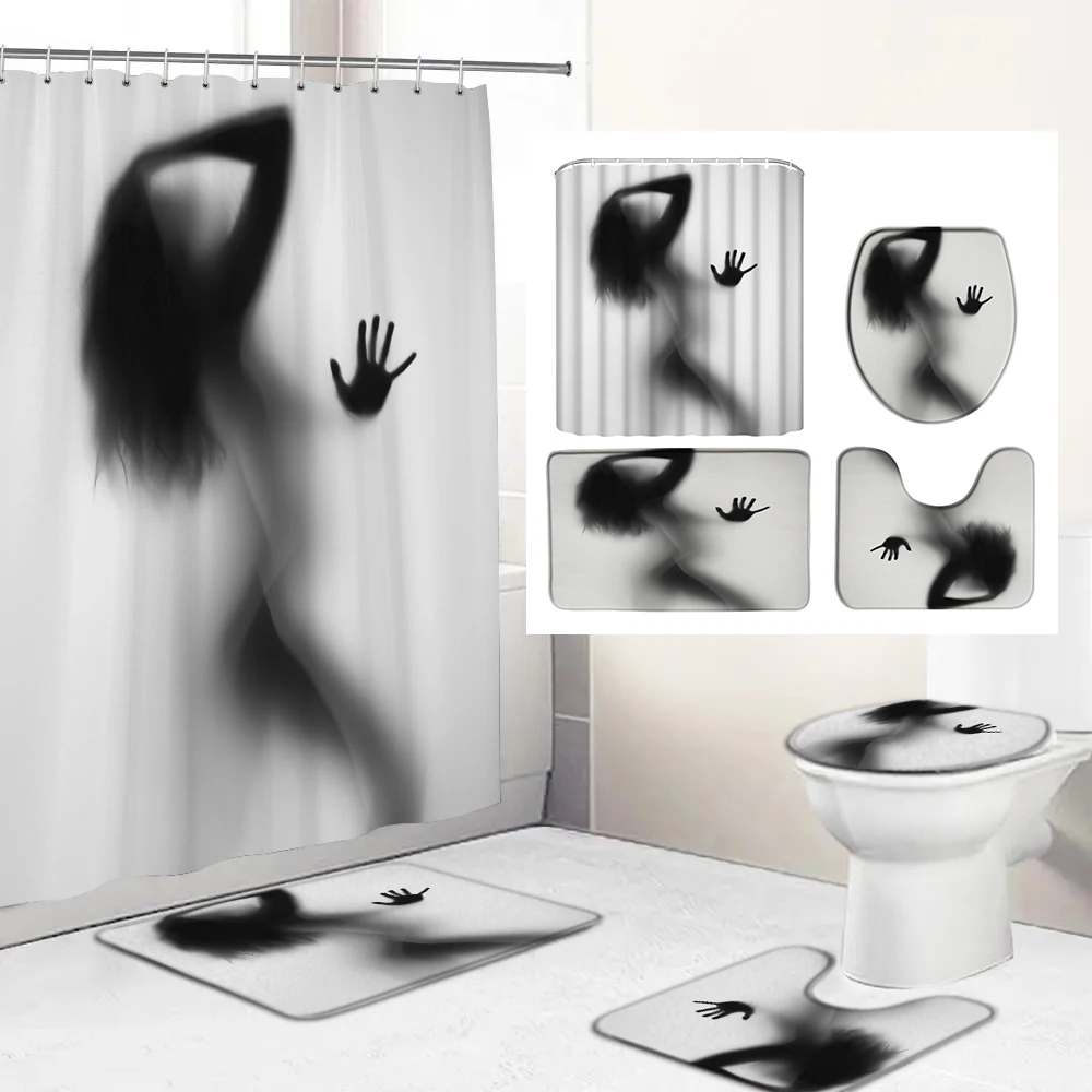 Nude Women Shadow Shower Curtain With Hooks Sexy Girl Bathroom Curtains Set Non-slip Carpet Toilet Cover Bath Mat for Home Decor