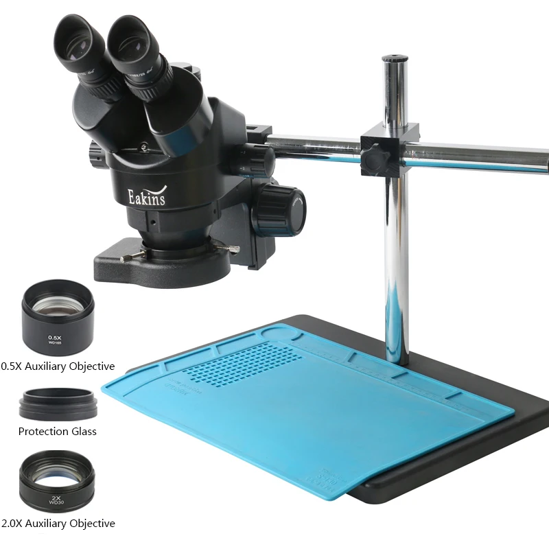 3.5X-90X Parfocal Simul Focal Trinocular Stereo Microscope Set 0.5X 1X 2X Barlow Lens Universal Bracket For Lab PCB Repair