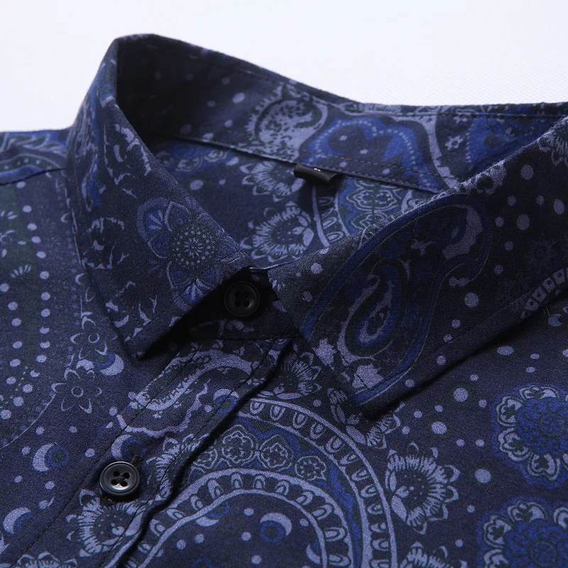 2026 New Men's Blue Long Sleeve Printed Shirt, Business Casual Male Shirts, Asian Size Camisas Para Hombre M-5XL 6XL 7XL