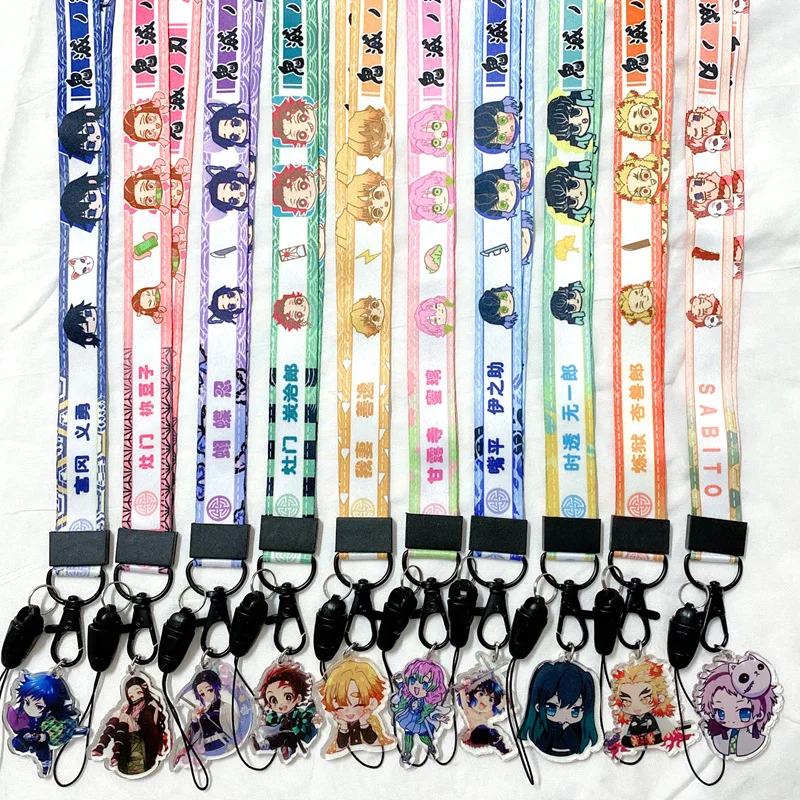 

Anime Demon Slayers Tanjirou Ribbon Rope Keychain for Phone Straps Bag Lanyard Long Neck Straps ID Card Holder Accessories Gift