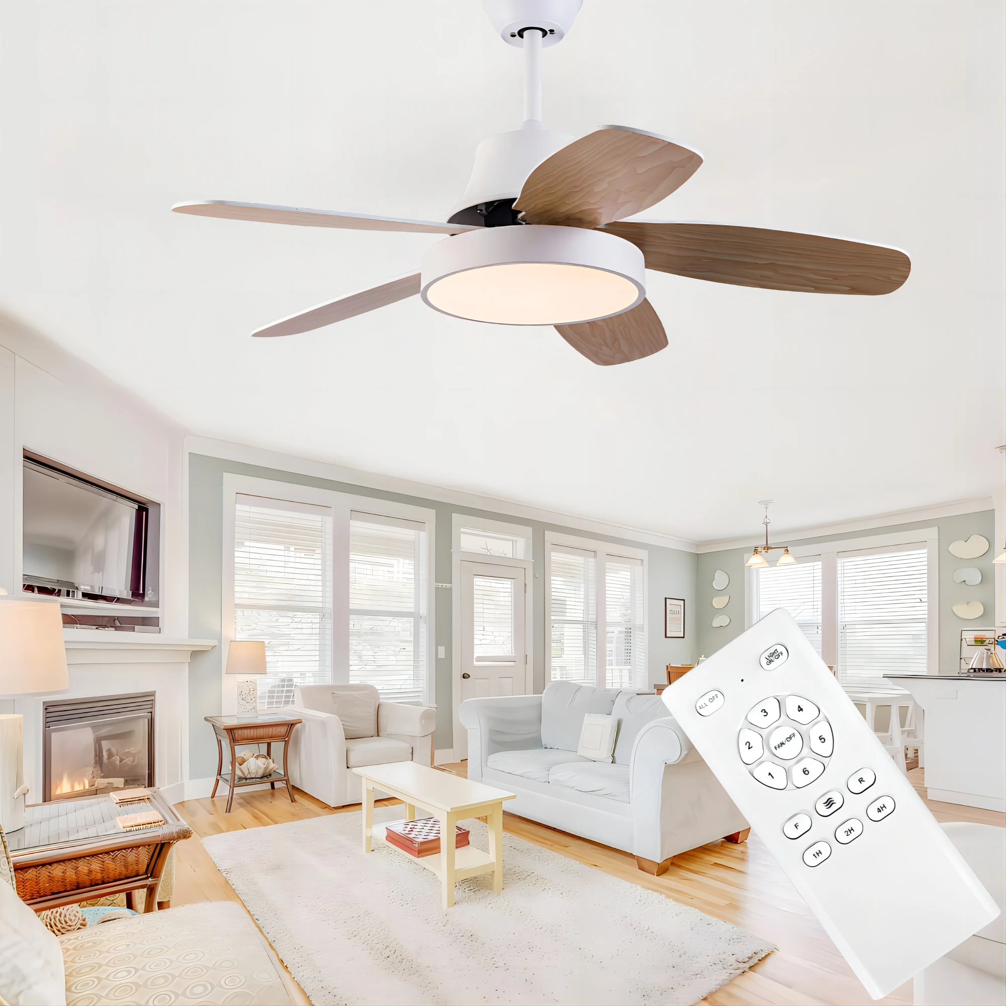 

Modern Simple Ceiling Fan with Light Remote Control 48W LED 3 Wooden Blade Reversible DC Motor Noiseless Low Profile Ceiling Fan