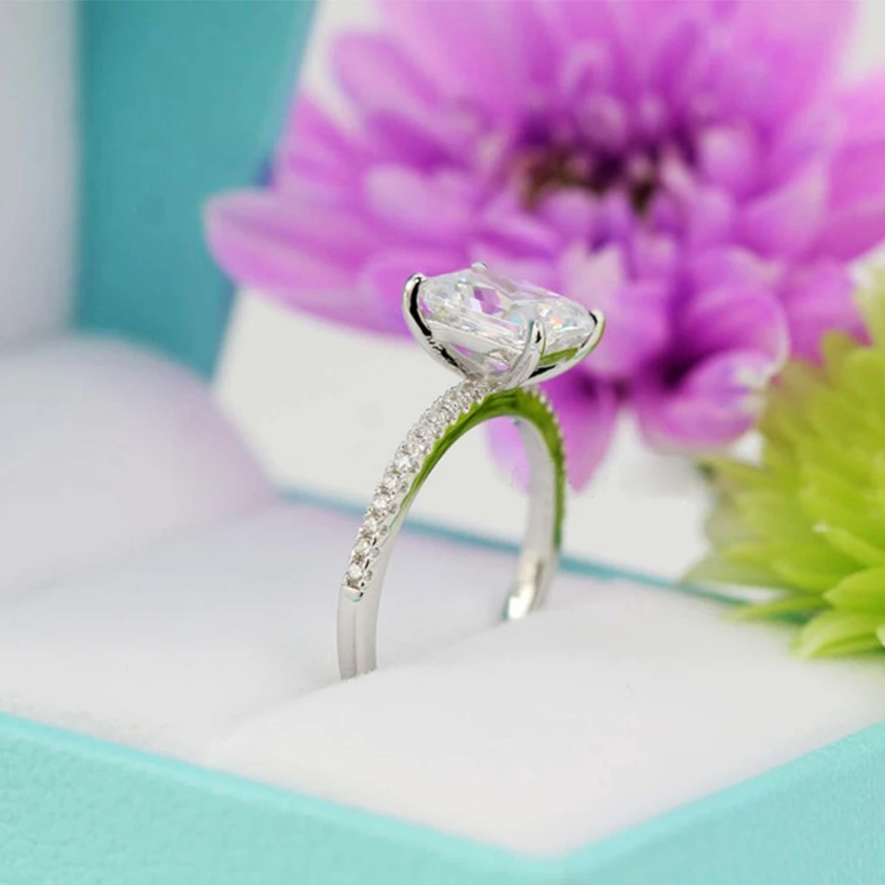 1/2/3/4CT مشع قطع مويسانيتي خاتم الخطوبة GRA معتمد 925 فضة هالة الماس العصابات الزفاف للنساء مجوهرات #3