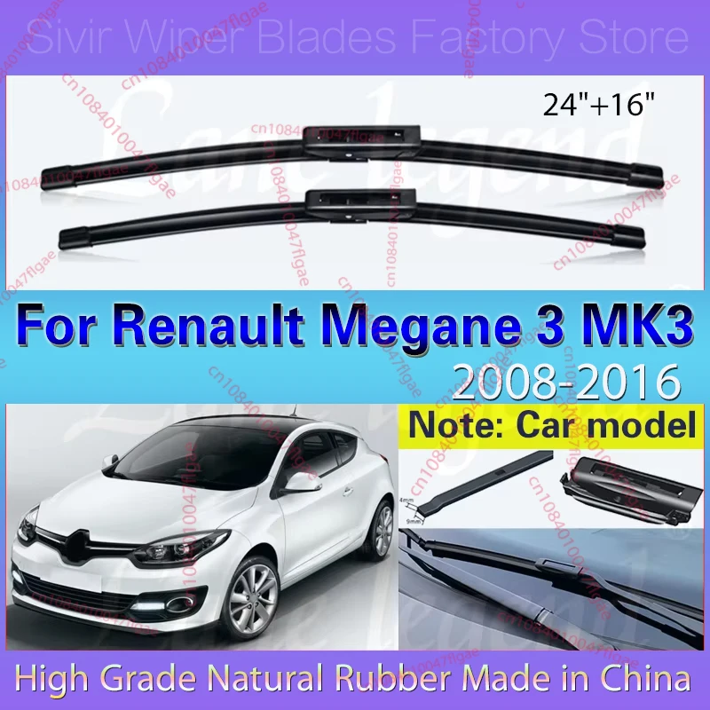 

Car Front Wiper Blades For Renault Megane 3 MK3 2008 2009 2010 2011 2012 2013 2014 2015 2016 Windshield Windscreen Window 24"16"