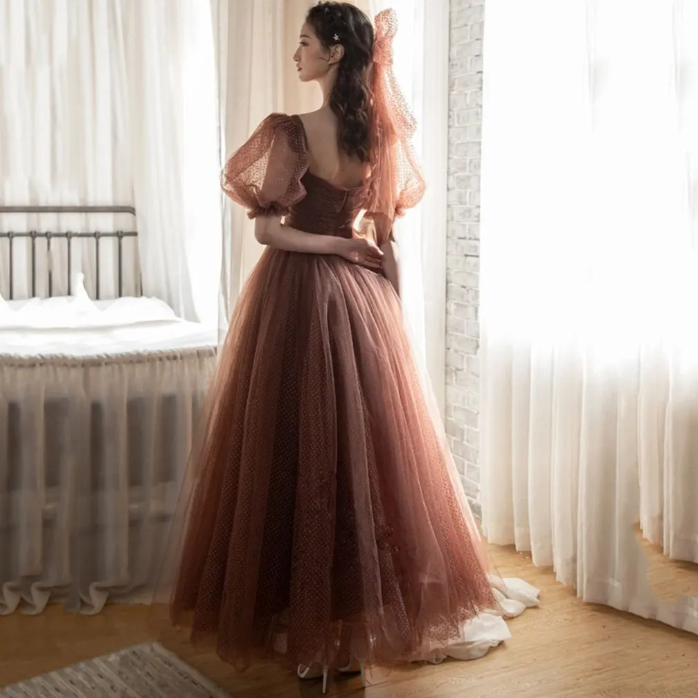 Prom Dresses Square Collar Tulle Evening Dresses A-LINE Pleat Ankle-Length Evening Gown Customized