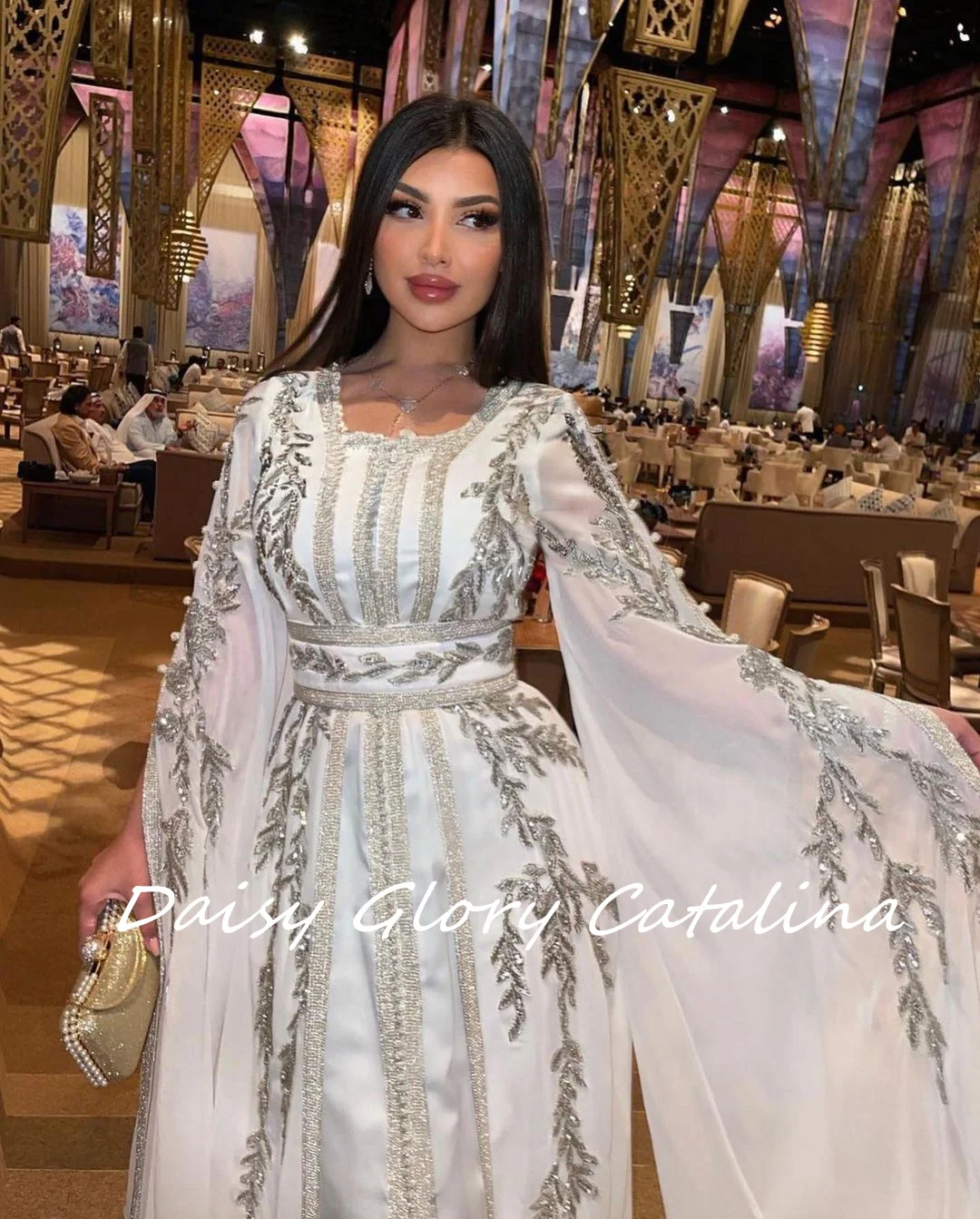 Arabia Appliques Prom Dresses Gala Long Sleeves Square Neckline Front Split Tassels New Formal Evening Dresses Party Gown 2024