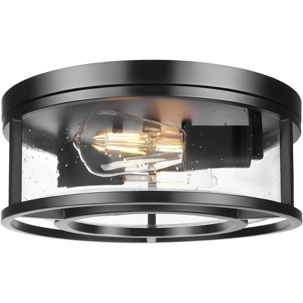 

Rosient Flush Mount Ceiling Light, with Seeded Glass, Black Modern Close to Ceiling Light, 12 Inch Ceiling Lamp with Metal Cage