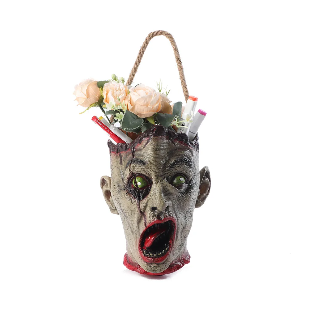 Bleeding Zombie Candy Bowl Halloween Candy Bucket Scary Evil Hanging Vampire Head Candy Tote Bag Party Goodie Bags Candy Sack