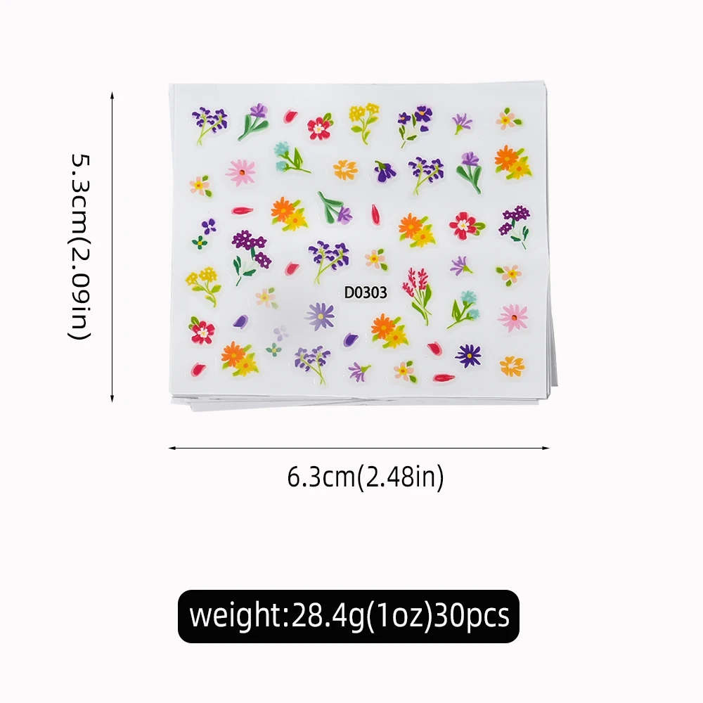 30pcs 3D Exquisite Sunflower/Butterfly/Daisy Nail Art Stickers #6*5cm Self Adhesive Spring Flower Design DIY Manicure Nail Decal