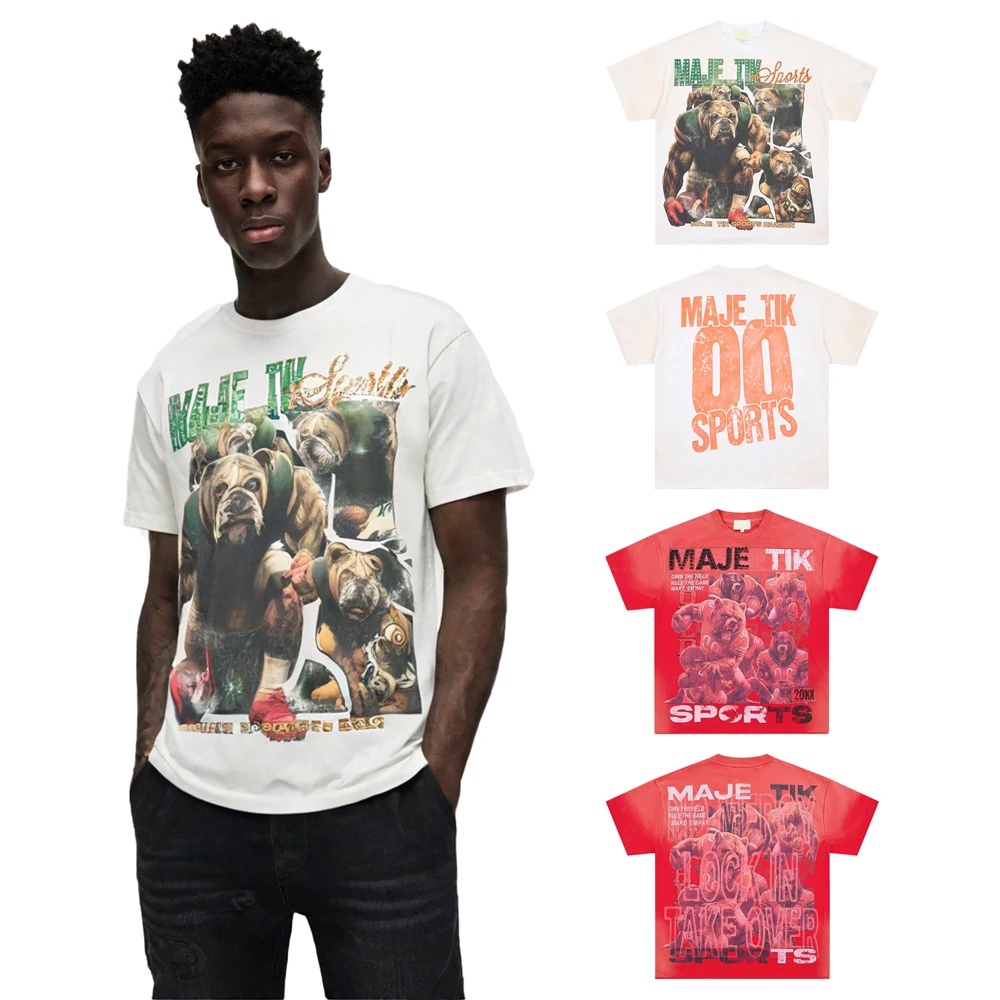 Summer Streetwear Sport Art Graphic T Shirts with Rhinestones French Terry Cotton Casual Hip Hop Street Style Shorts Sleeve Tees