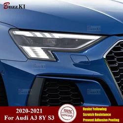 For Audi A3 8Y S3 2020 2021 Accessories 2 Pcs Car Headlight Protective Film Front Light Transparent Smoked Black TPU Sticker