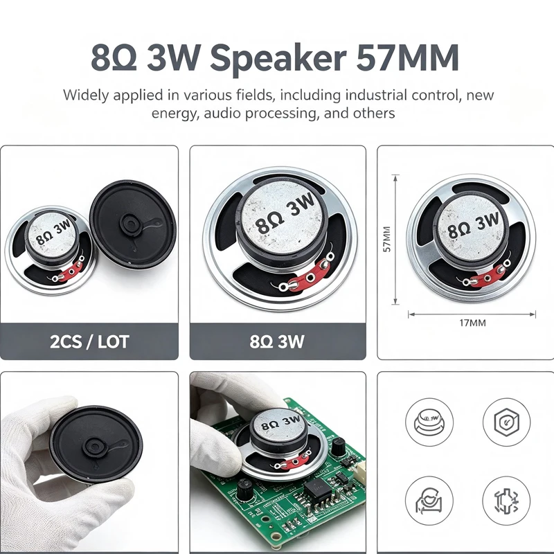 2Pcs/Lot 57mm 5.7CM Round Magnetic Paper Cone Speaker 8 Ohm 3W 8R Full Range Loudspeaker Thickness 17MM DIY Audio Replacement Pa