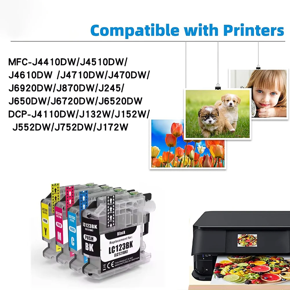 Cartucho de tinta LC123 LC121 compatible con impresoras Brother MFC-J470DW MFC-J650DW J870DW DCP-J552DW DCP-J752DW J132W J152W J172W