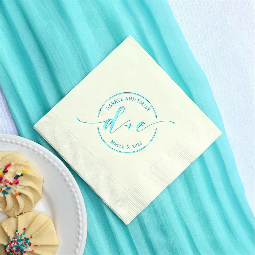 50PCS Personalized Wedding Cocktail Napkins- Circle Monogram - Wedding Decor, Paper Napkin, Monogram Initial, Bridal Shower, Ann