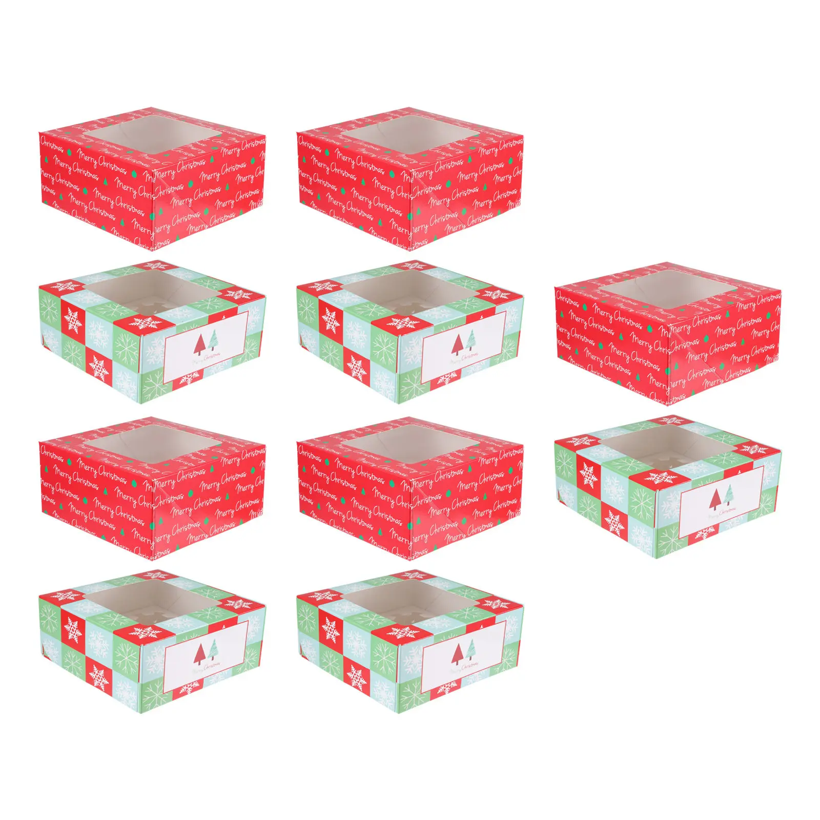 10Pcs Christmas Cupcake Boxes Thick Food Safe Paper Cupcake Container Windowed Boxes for Holiday Gift Birthday Wedding Party