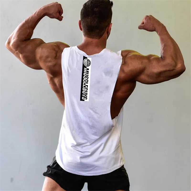 Mens Running Breathable T-Shirts Gym Bodybuilding Clothing Summer Cotton Sleeveless Singlets Training Muscle Jogging Tank Tops