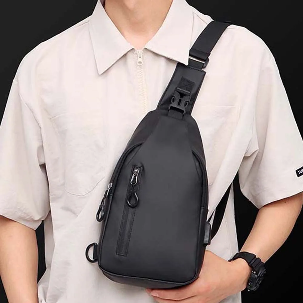 

PU Leather Men's Chest Bag Adjustable Strap Anti-splash Water Outdoor Waist Bag Dark Blue Grey Sports Walking Bag Outdoor