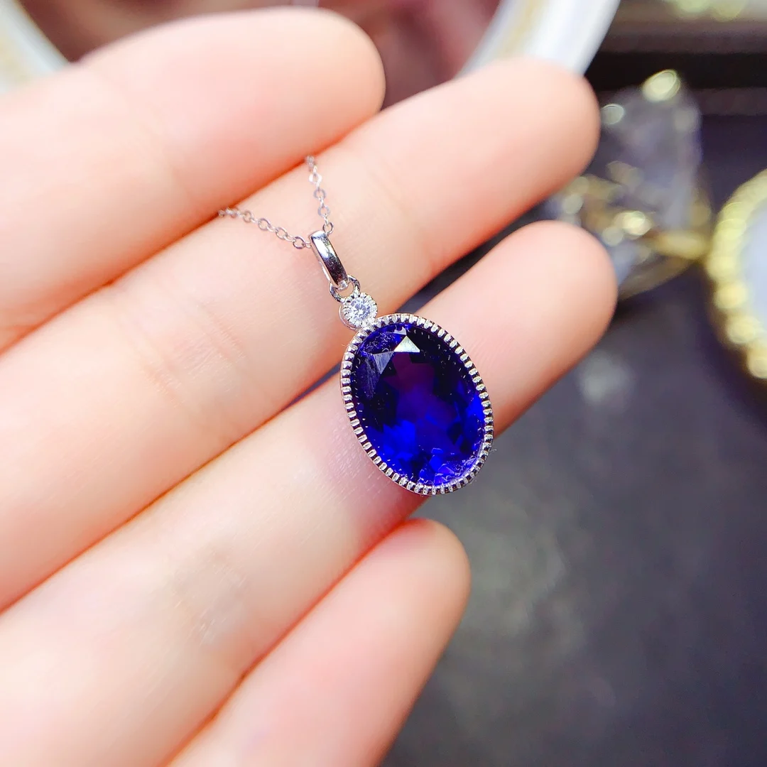 925 Sterling silver natural sapphire necklace pendant jewelry Fire color good women\'s luxury jewelry certified boutique