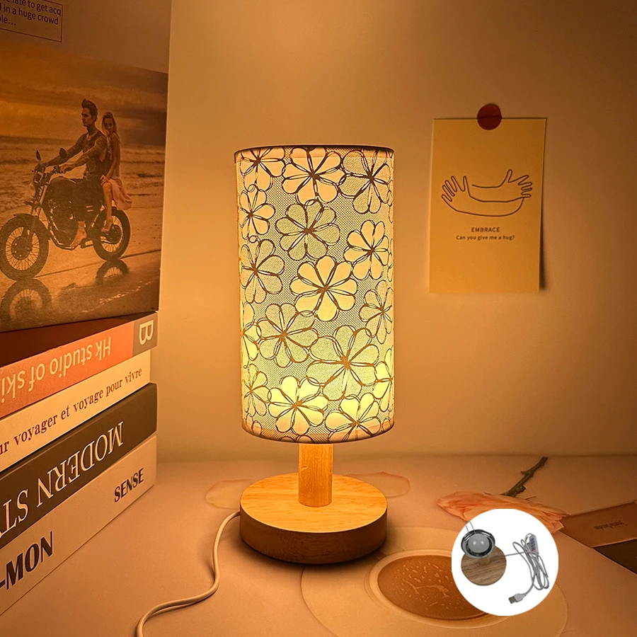 Modern Simple Solid Wood Base Atmosphere Lamp Bedroom Eye Protection Night Light Dormitory Bedside Lamp Led Tricolor Decorative