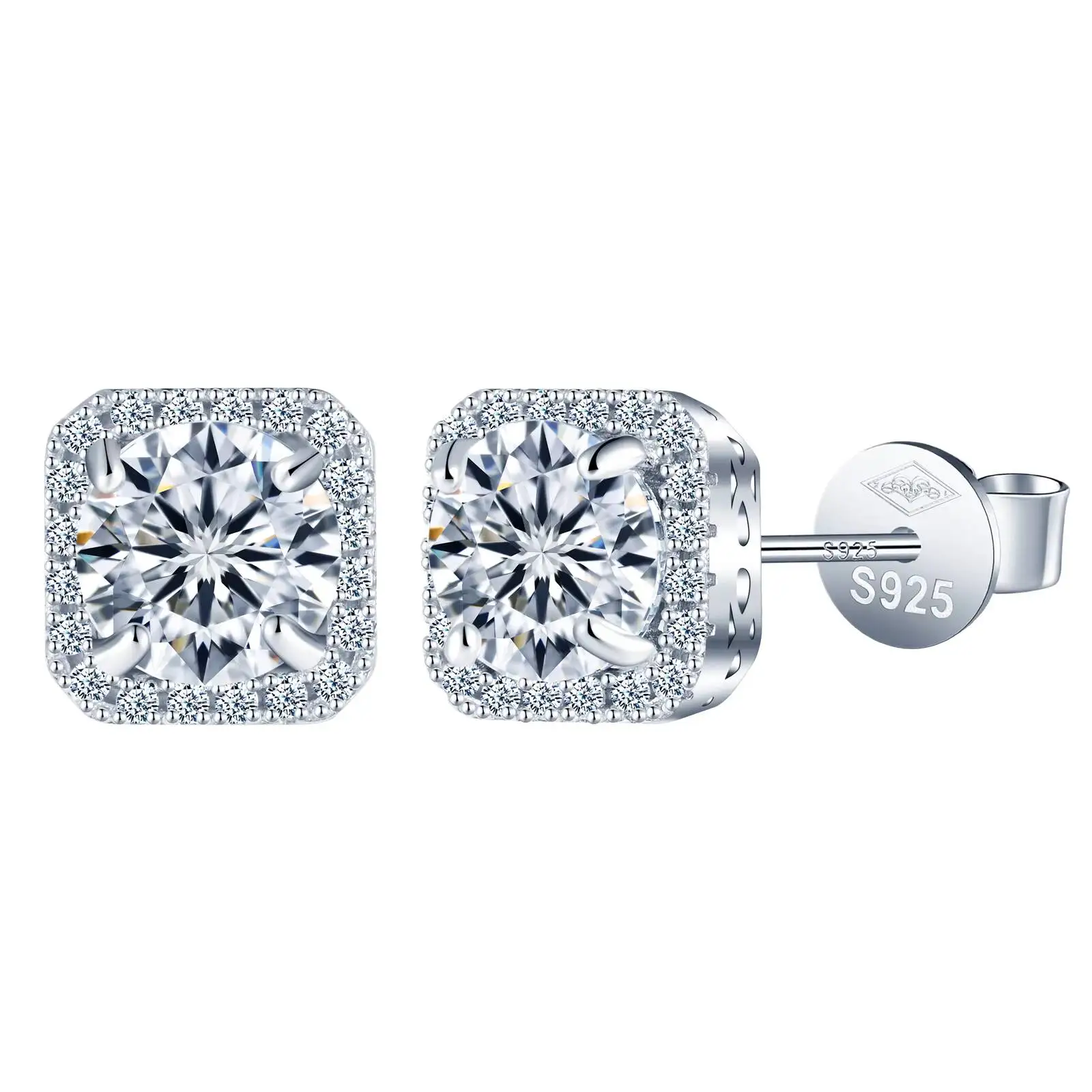 

Wholesale VVS1 Moissanite Earring 0.5ct 1ct White Diamond 925 Sterling Silver Square Moissanite Earring