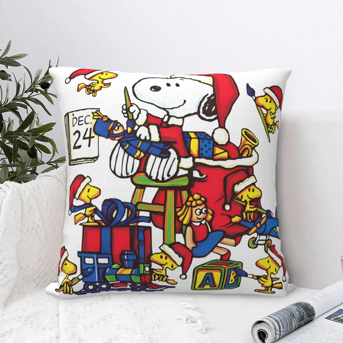 Pillow Cover Christmas Snoopy Cartoon Cushion Cover Woodstock Peanuts Charlie Brown Pillow Case For Living Room Pillowcases