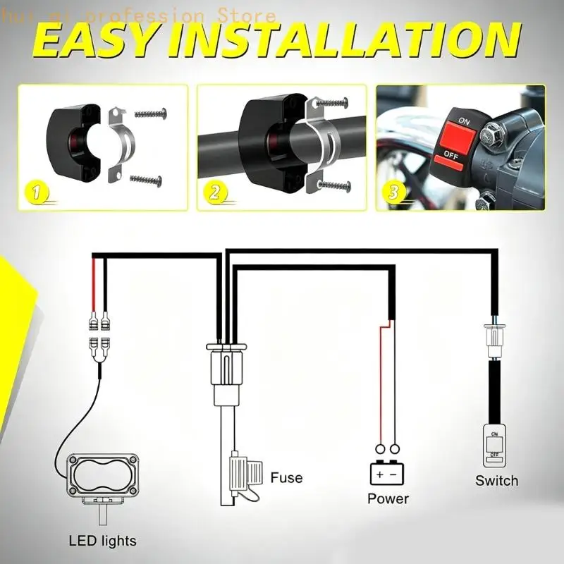 Motorrad-Lichtlenker-Kabelbaum-Set 12 V mit Stangenschalter für Zusatzlampen H8WE – Detail 5