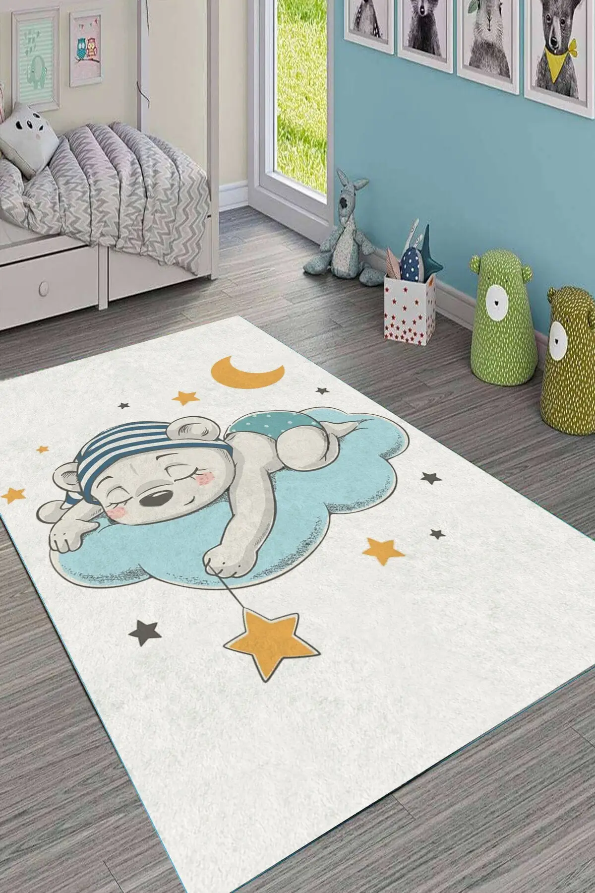 Cute teddy bear kids room carpet non-slip Dot floor mat washable non-slip Dot floor