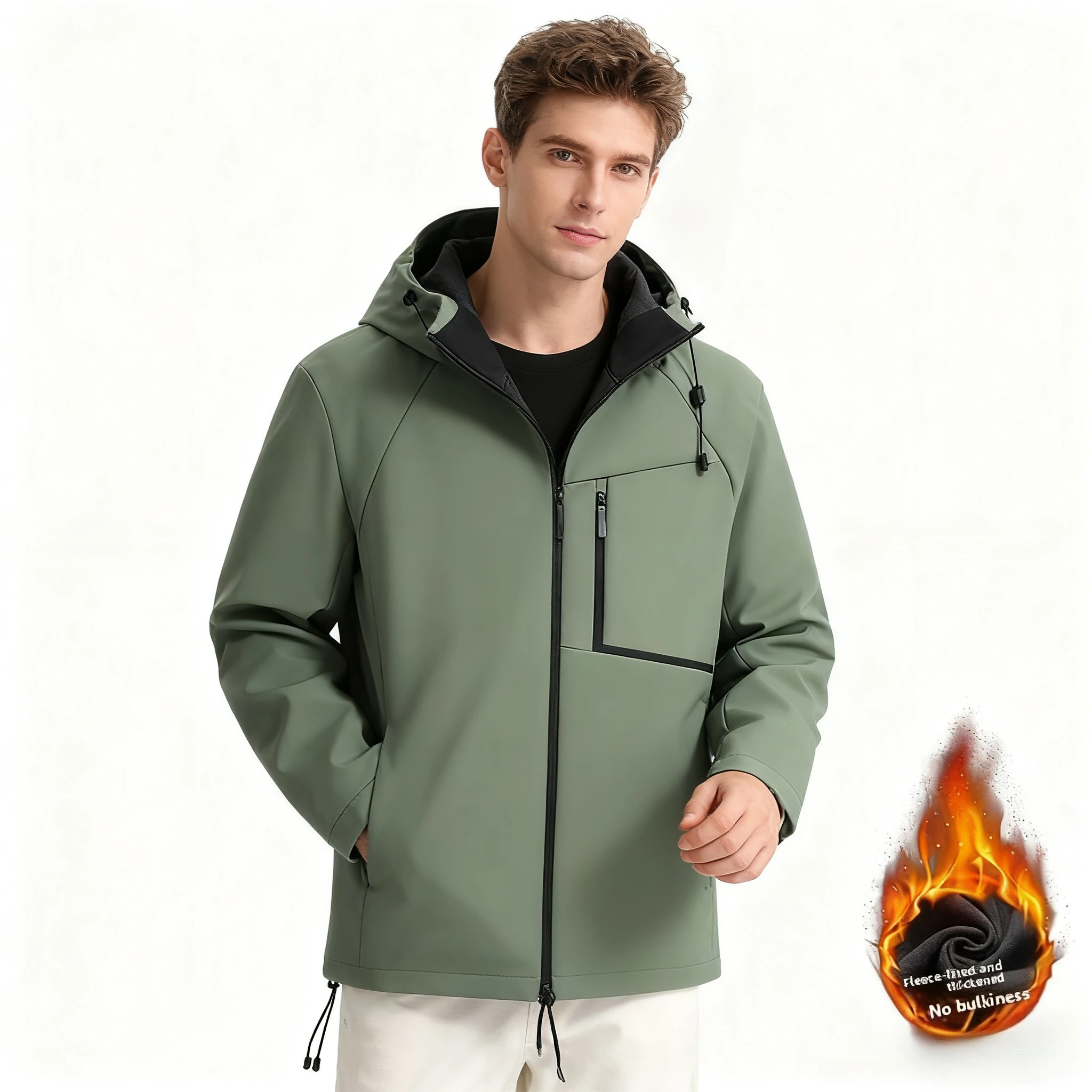 

2025 New Men's Softshell Jacket, Autumn and Winter, Fleece-Lined and Thickened, Warm, Loose-Fit Couple Jacket with Stand Collar