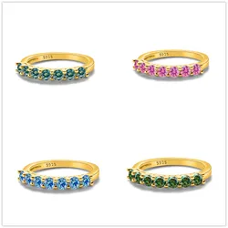 3mmx7 pcs Multicolor moissanite ring  S925 Sterling Silver yellow gold color women finger rings female dating party gift