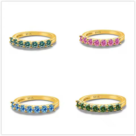 3mmx7 pcs Multicolor moissanite ring S925 Sterling Silver yellow gold color women finger rings female dating party gift