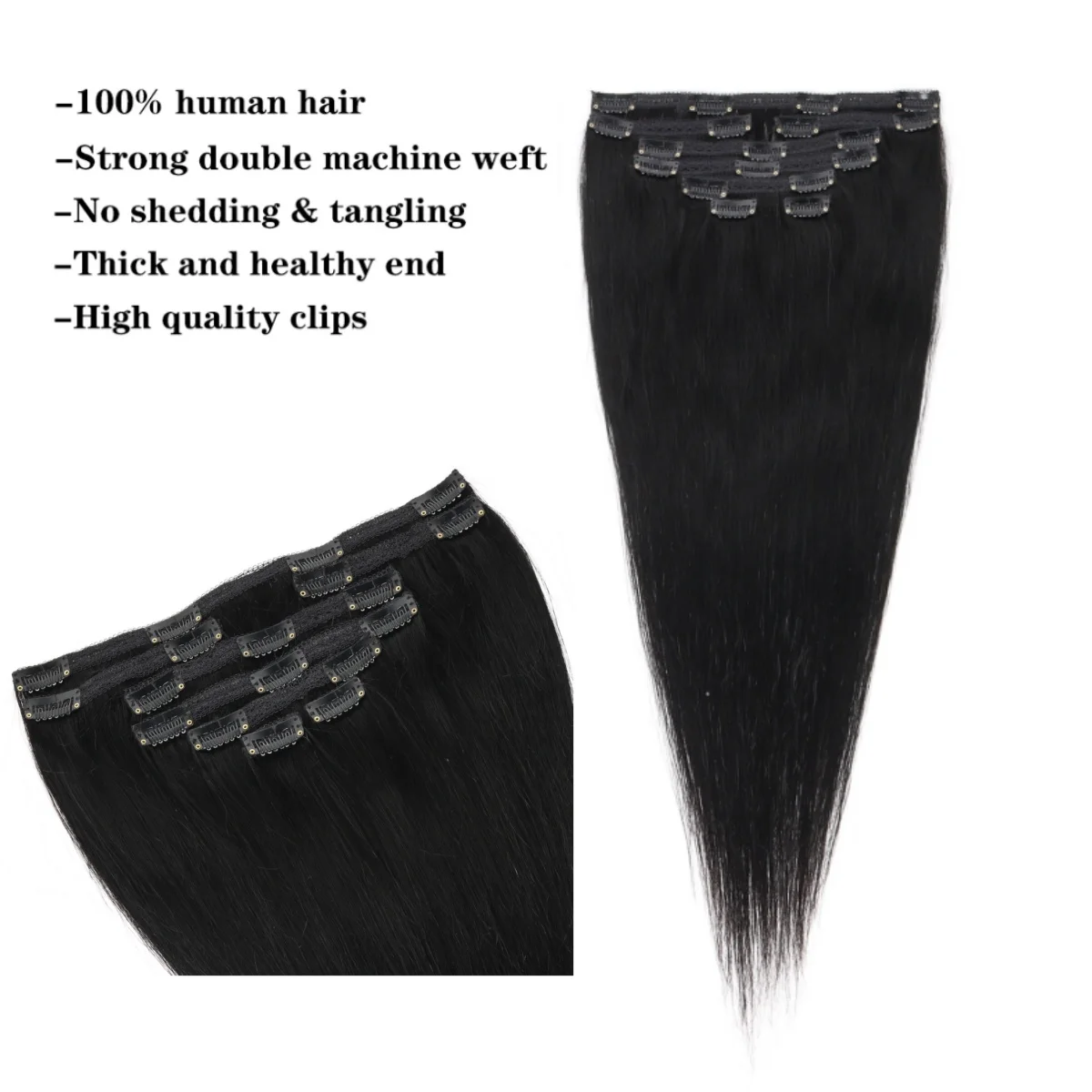 كليب في وصلات الشعر شعر بشري حقيقي كامل مشبك للرأس في وصلات شعر طبيعية مستقيمة سلس لا تشابك ولا ذرف #4