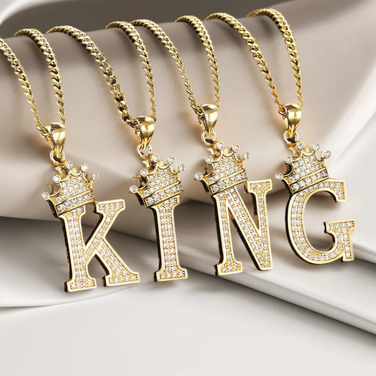 Hipop חתוך את האות האנגלית שרשרת תליון זרקון בצבע זהב זרקון שרשרת נירוסטה על צוואר תכשיטי צוואר