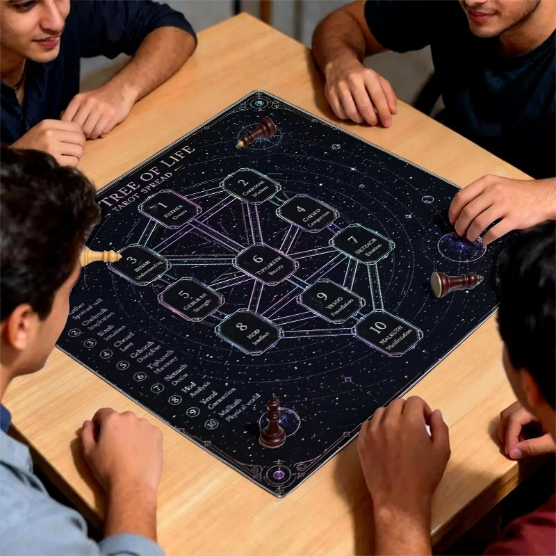 1pc Tree of Life Kabbalah Card‑Back Printed Tablecloth, Card Mat, Furniture Protector, Coffee Table Cover, Desktop Decor