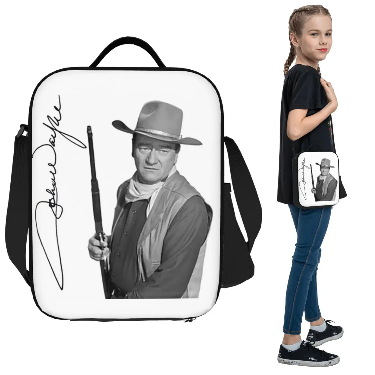 

John Wayne Signature The Duke Lunch Bags Insulated Bento Box Portable Lunch Tote Picnic Bags Cooler Bag for Woman Kids Work