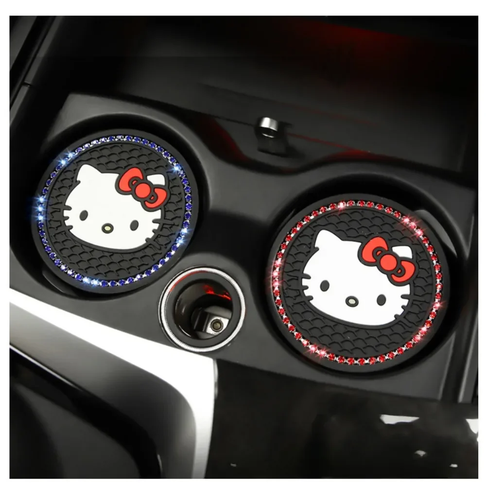 2PCS Hello Kittys Car Cup Holder Car Cute Insulated Coasters Pad Anime Cartoon Anti Slip Mat Interior Decor Accessories Girl view 2