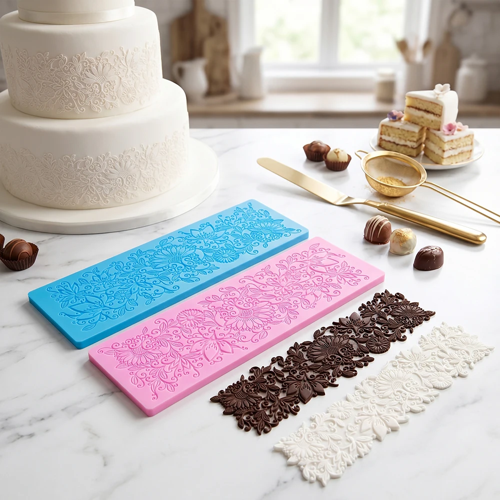 Sugar flipping lace mold, silicone lace mold used for cake decoration mold, gummy impression pad chocolate craft candy paper cup