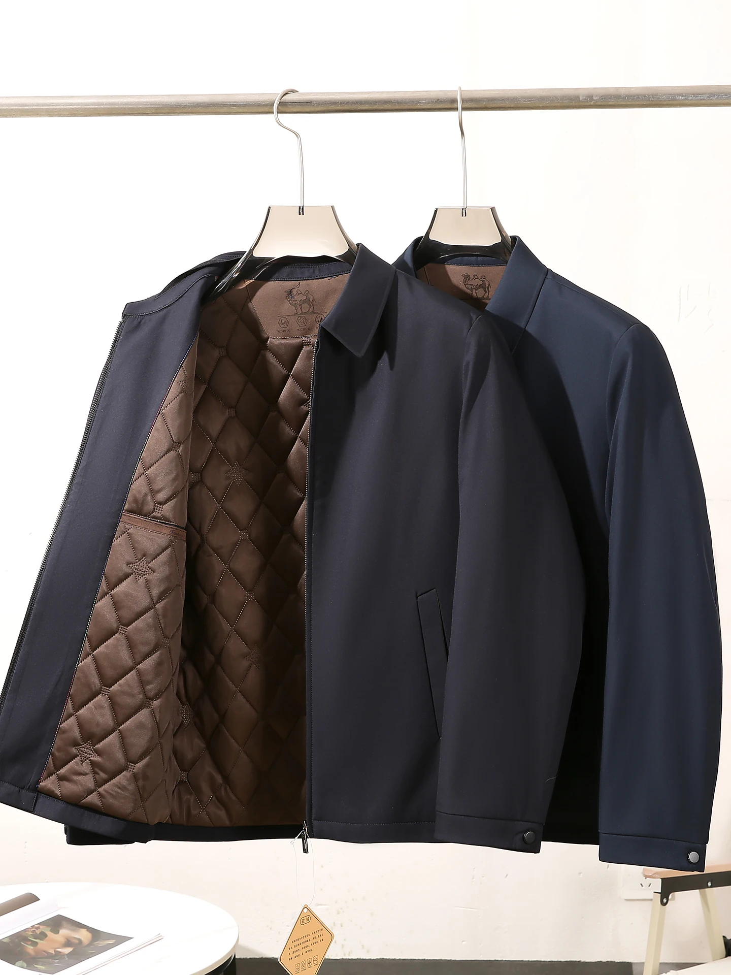 

Men's Casual Cotton Jaet Camel down Autumn Winter Warm Faion Urban Sle Stand Fit Long Sve Flip Collar Coat