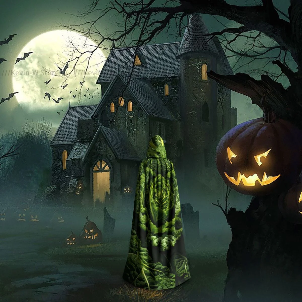 للجنسين الساحرة الطرف عكسها مقنعين الكبار مصاصي الدماء كيب عباءة كبيرة الملفوف الأخضر #6