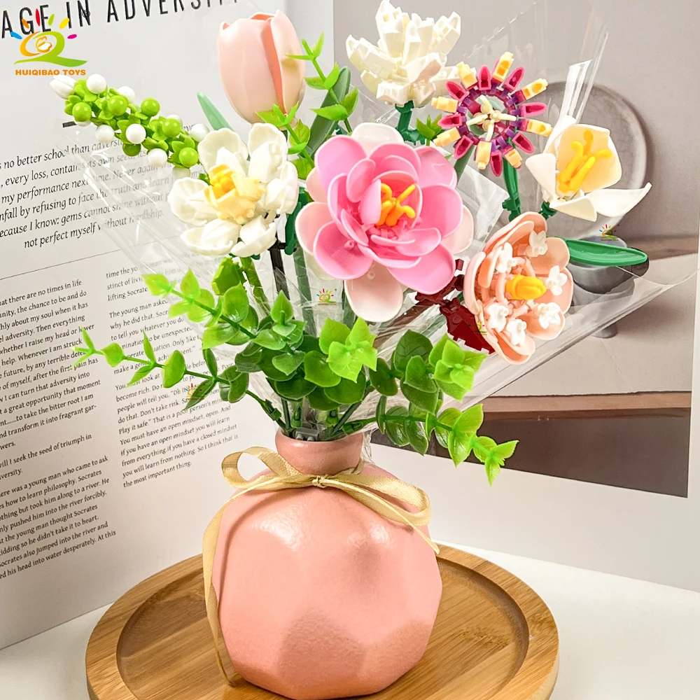 HUIQIBAO MOC باقة الزهور نموذج مايكرو بنة لتقوم بها بنفسك ارتفع الأبدية مكتب منزلي نبات الديكور الطوب فتاة هدية ألعاب أطفال #3