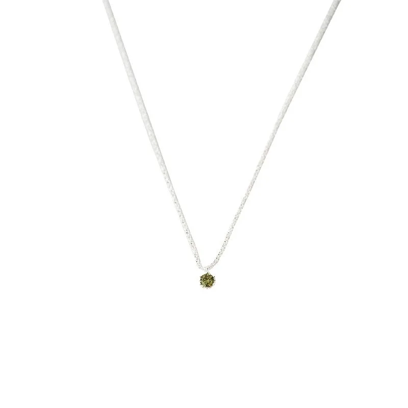 Sparkling zircon necklace women's light luxury niche design high-end explosion green diamond pendant collarbone chain wholesale