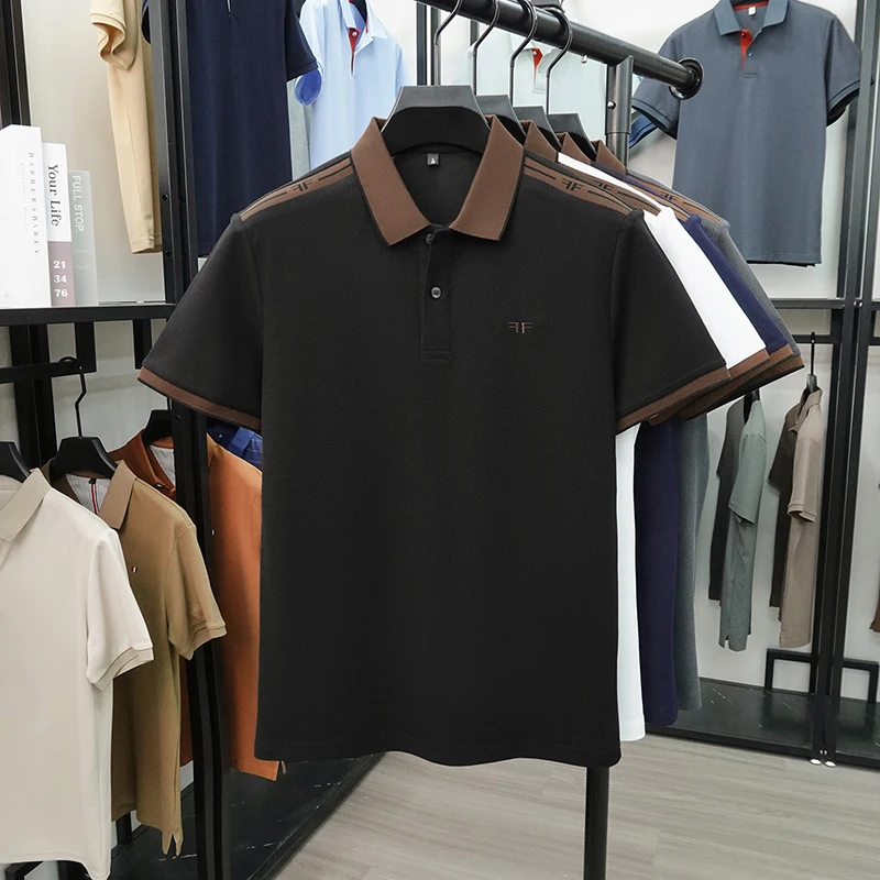 Luxuriöses Herren-Poloshirt mit Stickerei, Neues Einfarbiges Kurzarm-Shirt mit Kragen, 100% Baumwolle, Business-Casual Herrenbekleidung – Detail 11