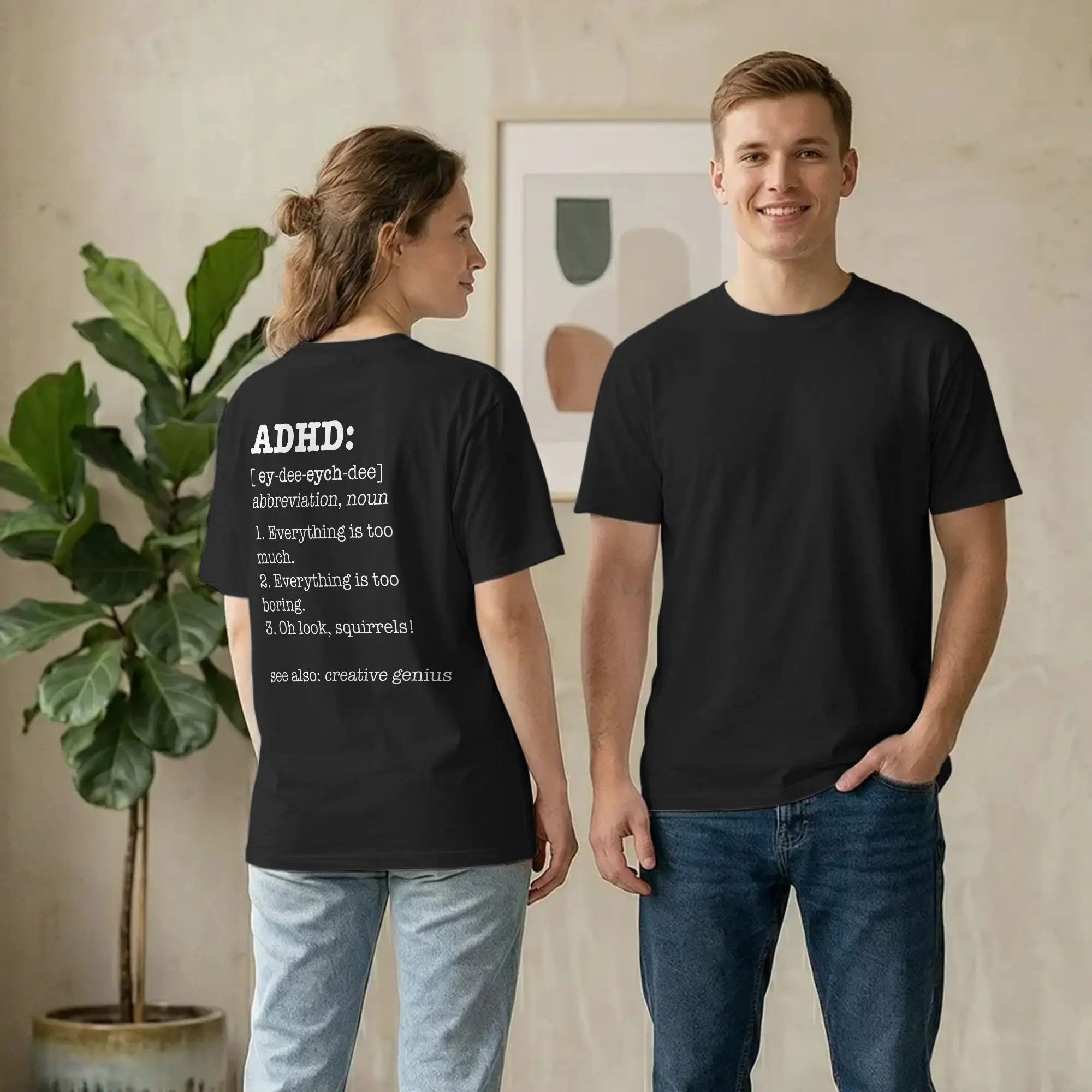Backprint ADHD Definition Funny Saying Awareness T-Shirt Men Creative Genius Casual Cotton Tee Shirt T Shirts Plus Size Clothing