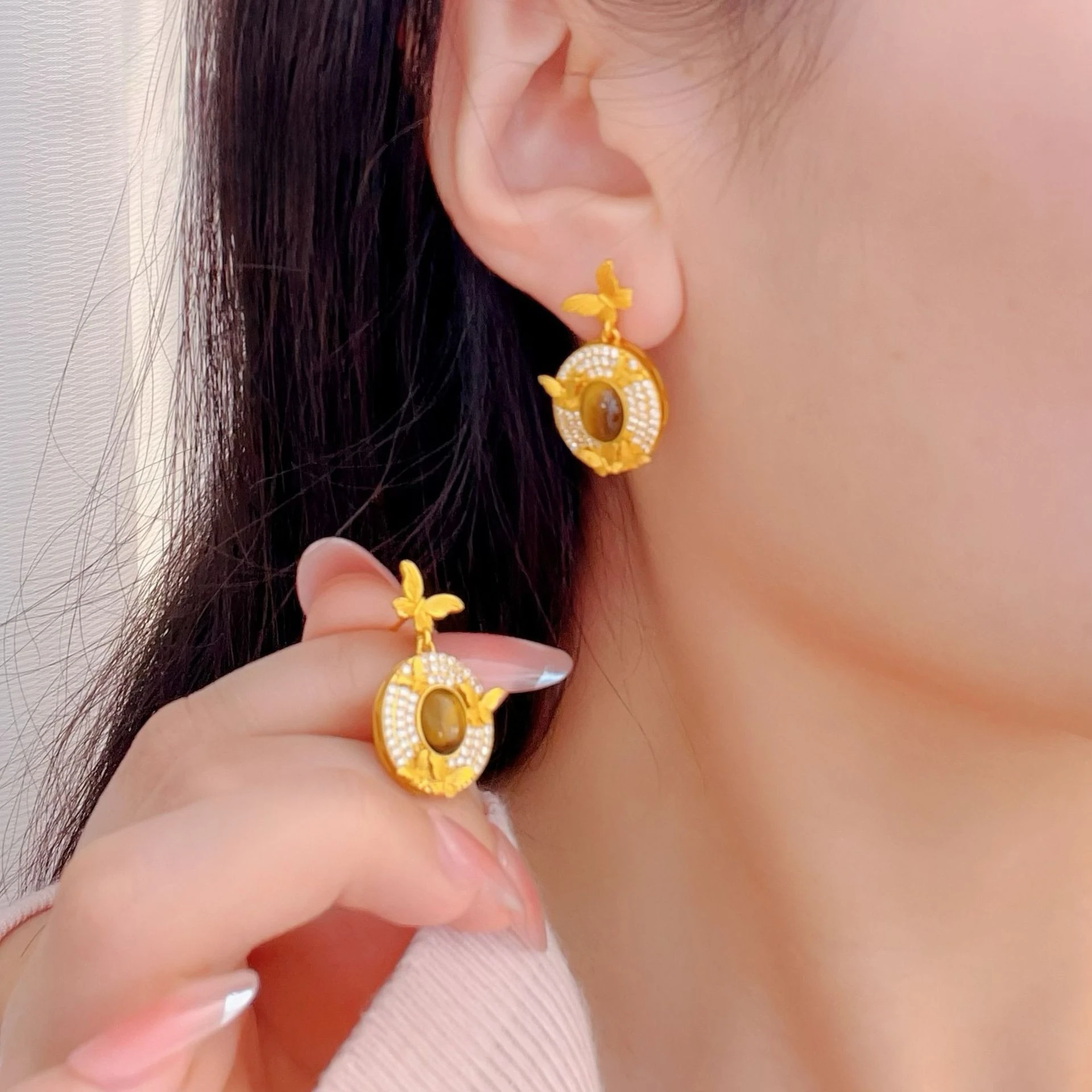 Kt18 Gold Color Leopard Print Circle Earring for Women Girlfriend Sparkling Earrings Wedding Valentine's Day Birthday Jewelry