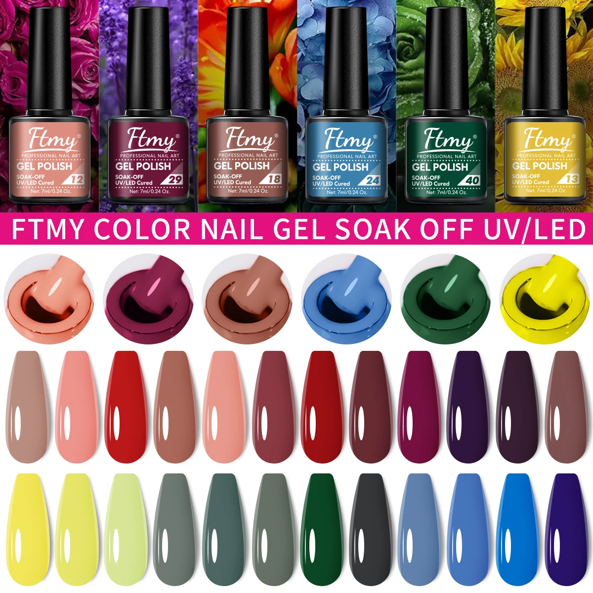 مجموعة طلاء أظافر جل لامع وردي عاري مكون من 6 قطع - طلاء جل بالأشعة فوق البنفسجية/LED لصالونات التجميل المنزلية DIY مانيكير - يدوم طويلاً، لامع، وD #5