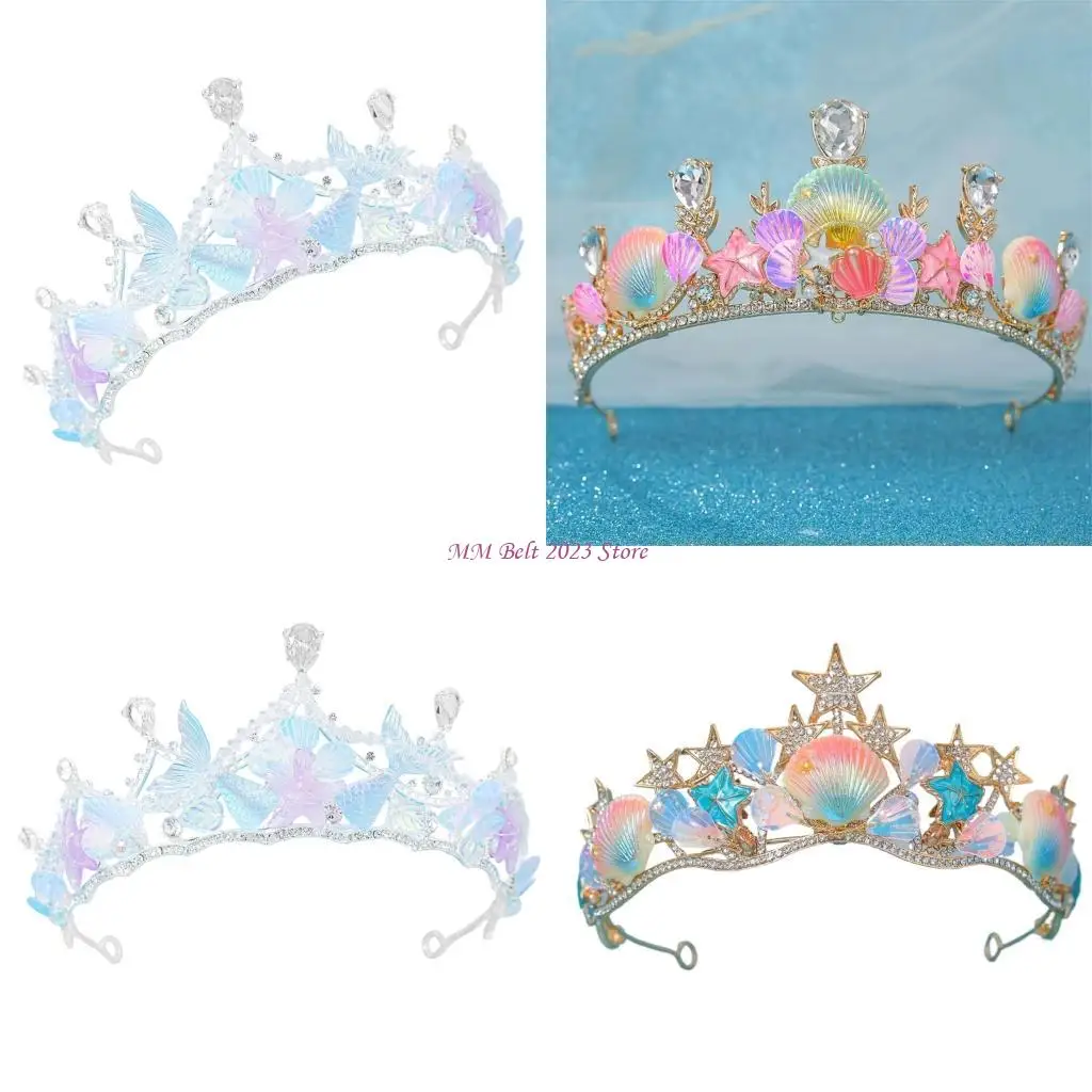 

Корона из натуральной морской ракушки 49ME с дизайном звездной рыбы для женщин и детей, костюмы в океанском стиле и праздничный