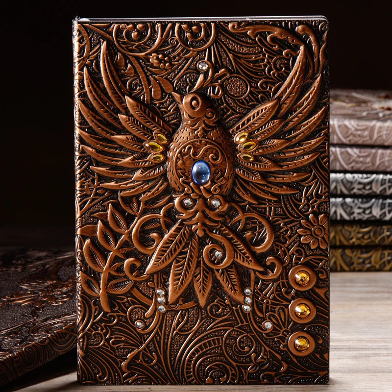 

Retro collection diary phoenix immortal bird diamond European retro notebook PU notepad travel diary collection gift