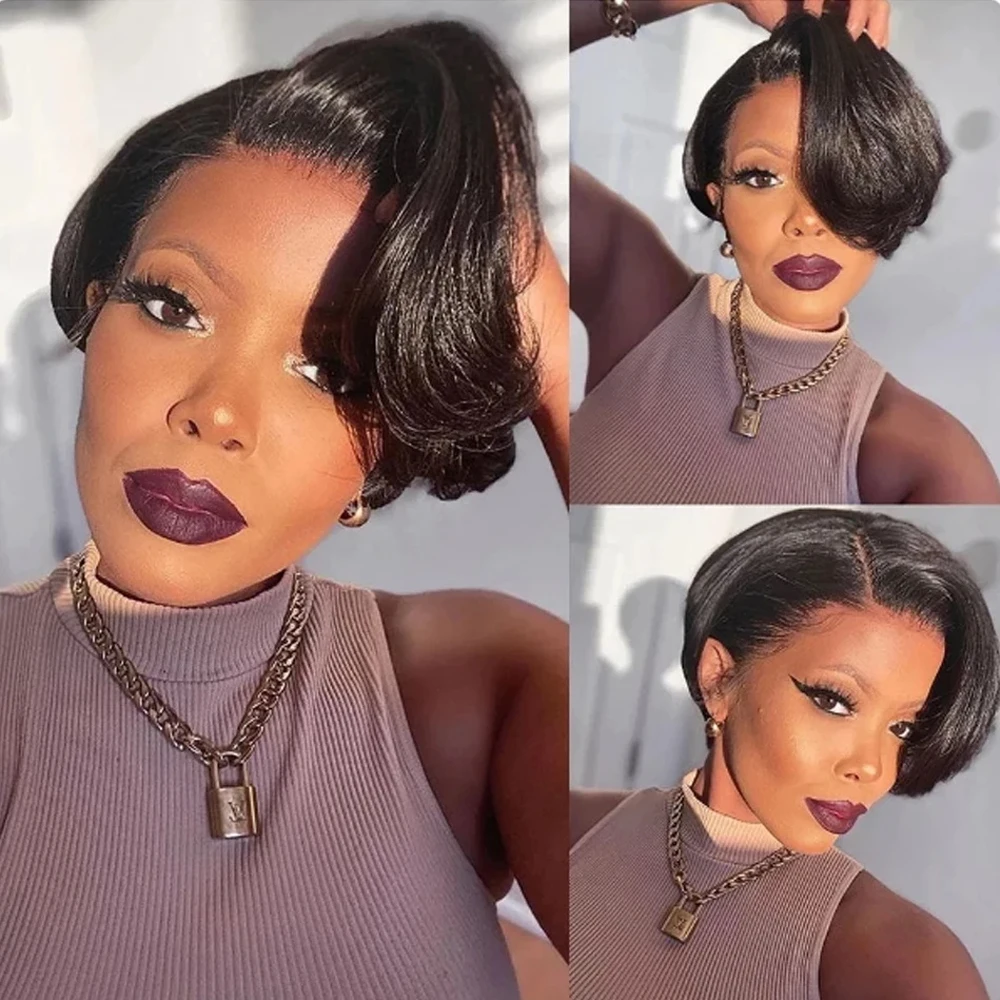 Short Human Hair Wigs Bob Wig 13x4 Lace Front Human Hair Wigs Brazilian Perruque 100% Cheveux Humain Pixie Cut Human Hair Peluca