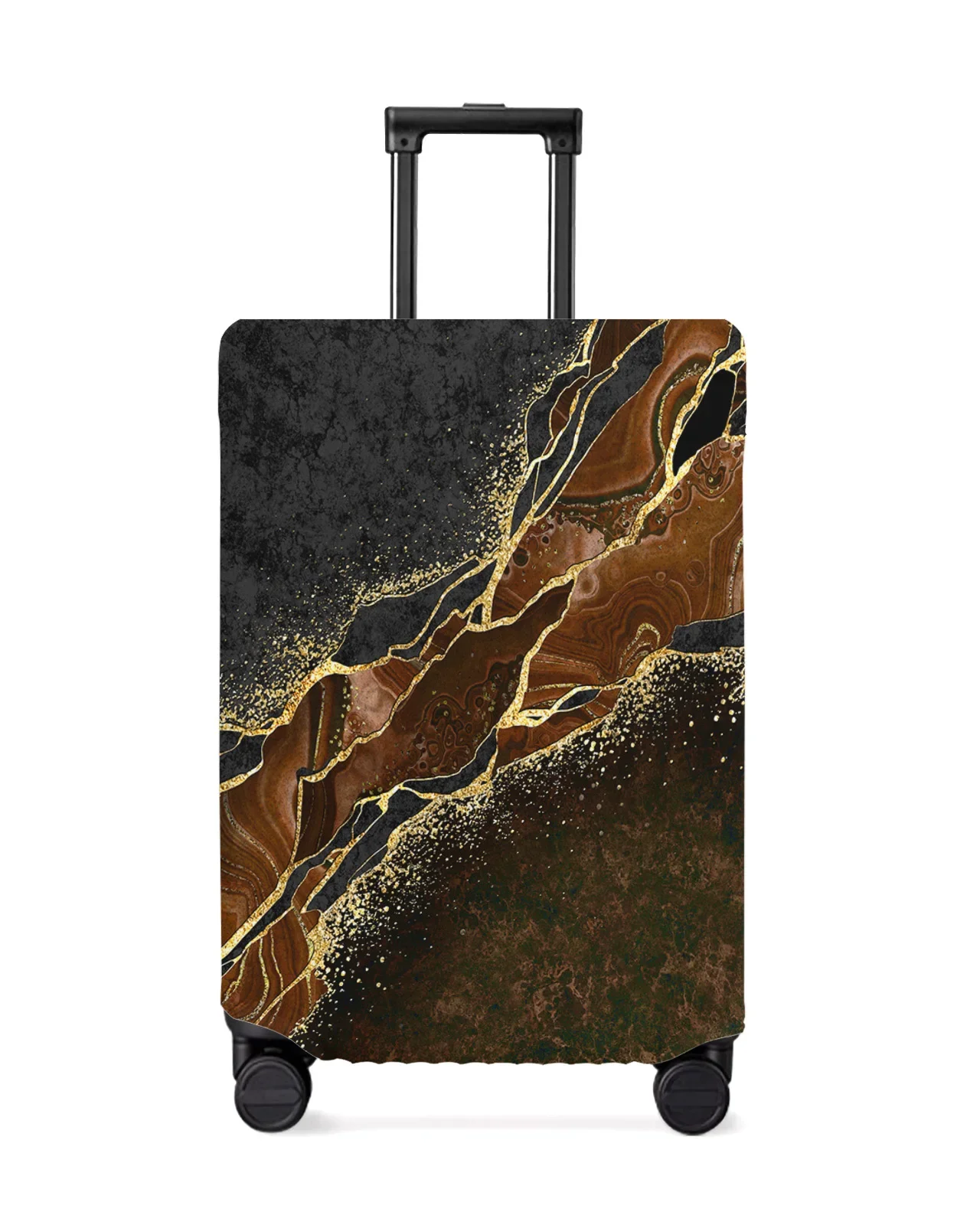 Abstract Black Marble Brown Malachite Luggage Cover Stretch Baggage Protector Dust Cover for 18-32 Inch Travel Suitcase Case