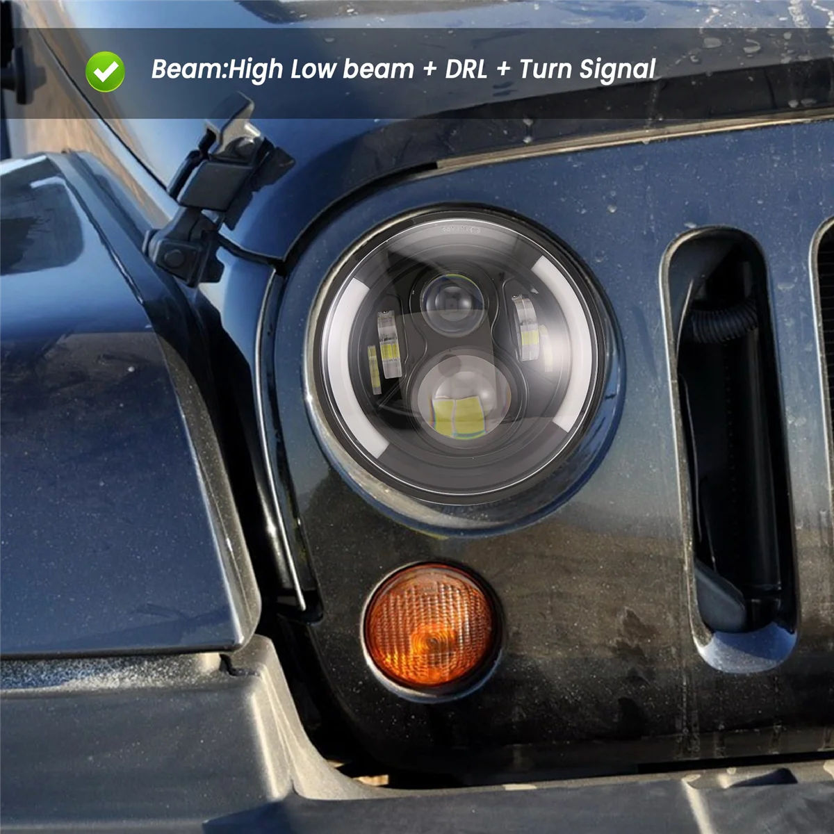 

A70R-7 Inch LED Headlight Round 200W Halo Angle Eyes DRL Running Lamp for JK LJ TJ CJ 1997-2018 2PCS