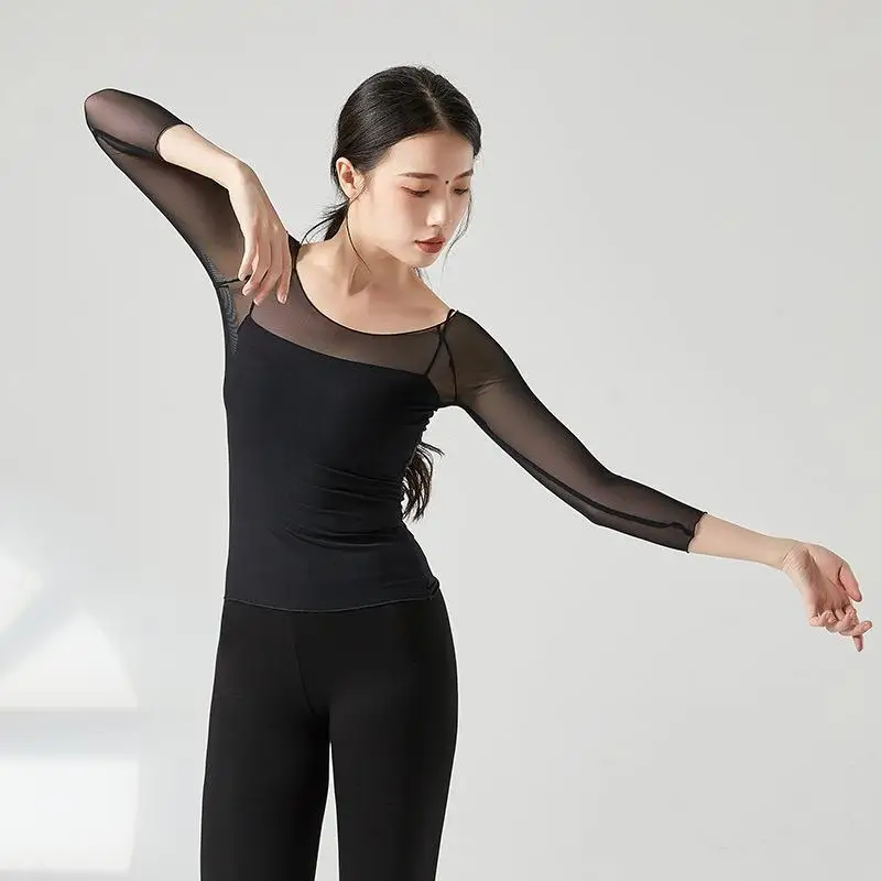 女性用バレエダンス練習スーツメッシュトップ体操ユニフォームダンスウェア外着衣類大人用スクエアダンスセット
